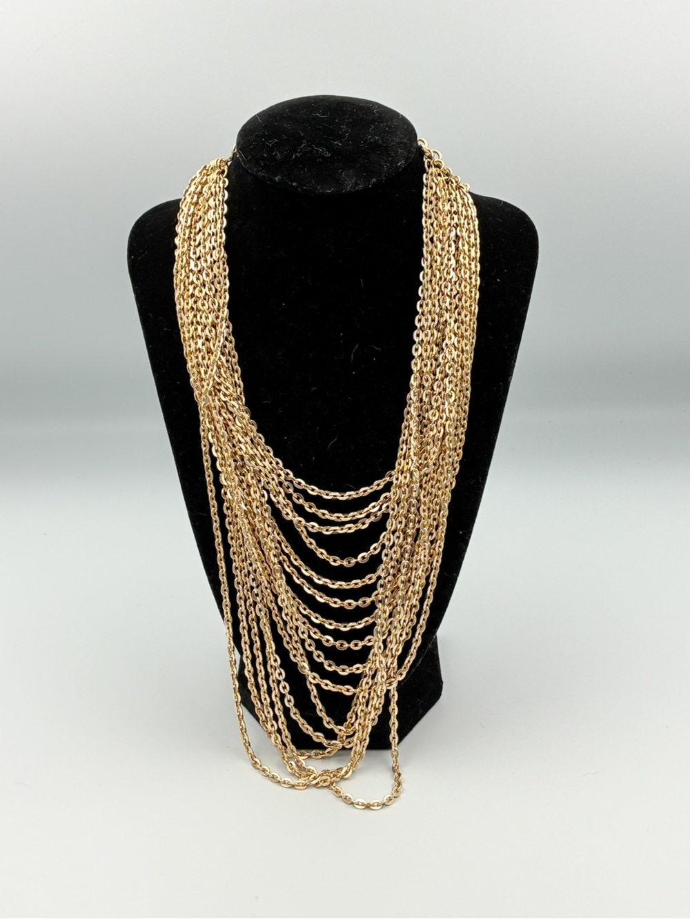 Vintage Multi Strand Goldtone Bib Or Statement Necklace 26"